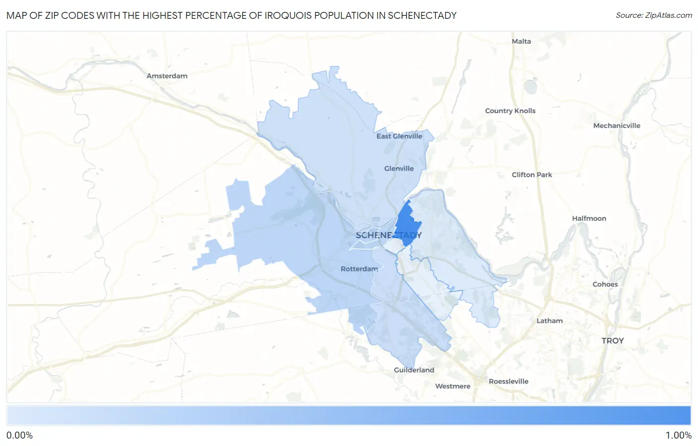 Zip Codes with the Highest Percentage of Iroquois Population in Schenectady Map