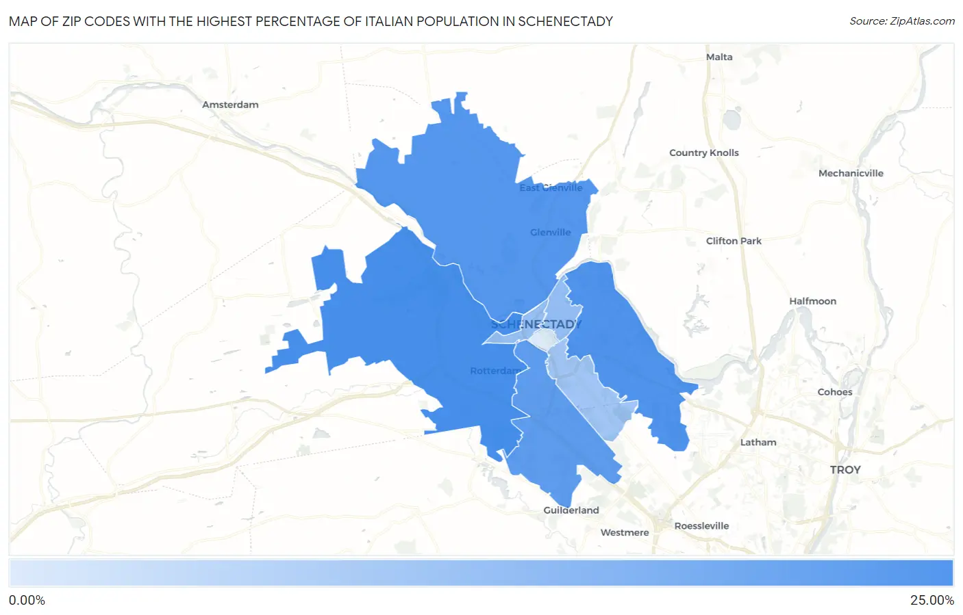 Zip Codes with the Highest Percentage of Italian Population in Schenectady Map