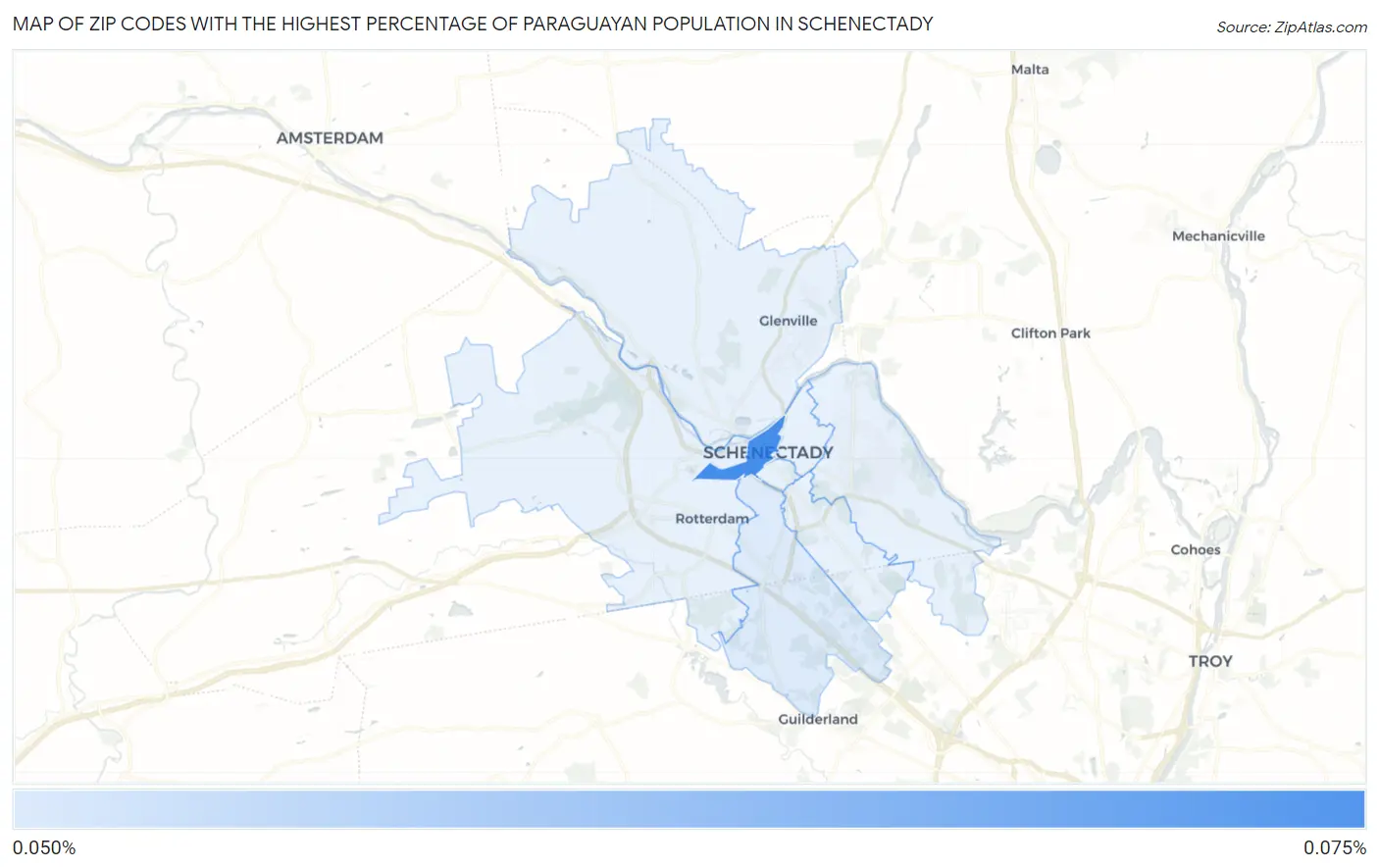 Zip Codes with the Highest Percentage of Paraguayan Population in Schenectady Map