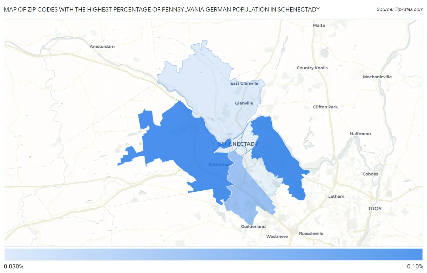 Zip Codes with the Highest Percentage of Pennsylvania German Population in Schenectady Map