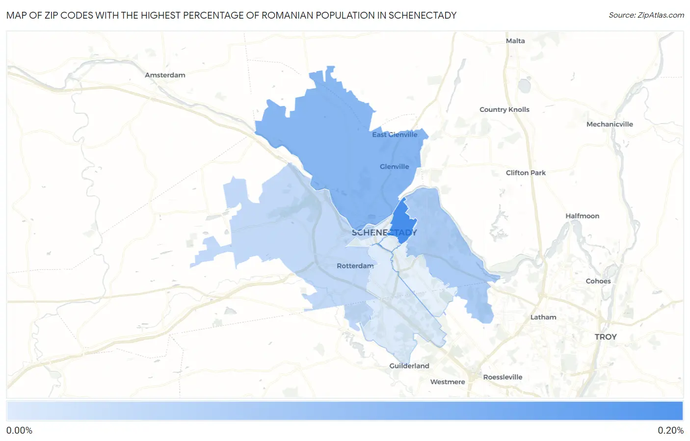 Zip Codes with the Highest Percentage of Romanian Population in Schenectady Map