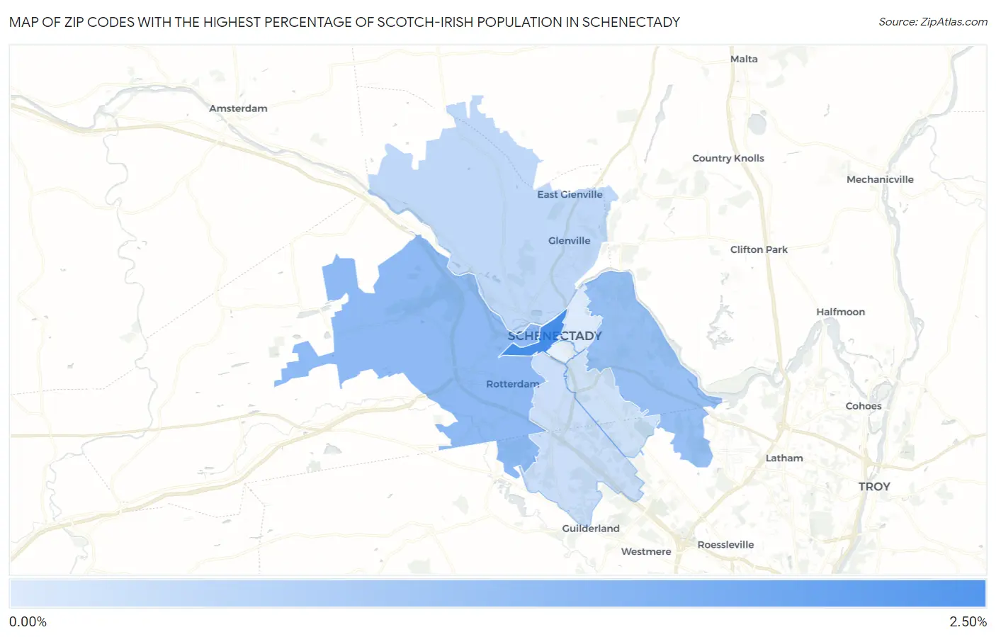 Zip Codes with the Highest Percentage of Scotch-Irish Population in Schenectady Map