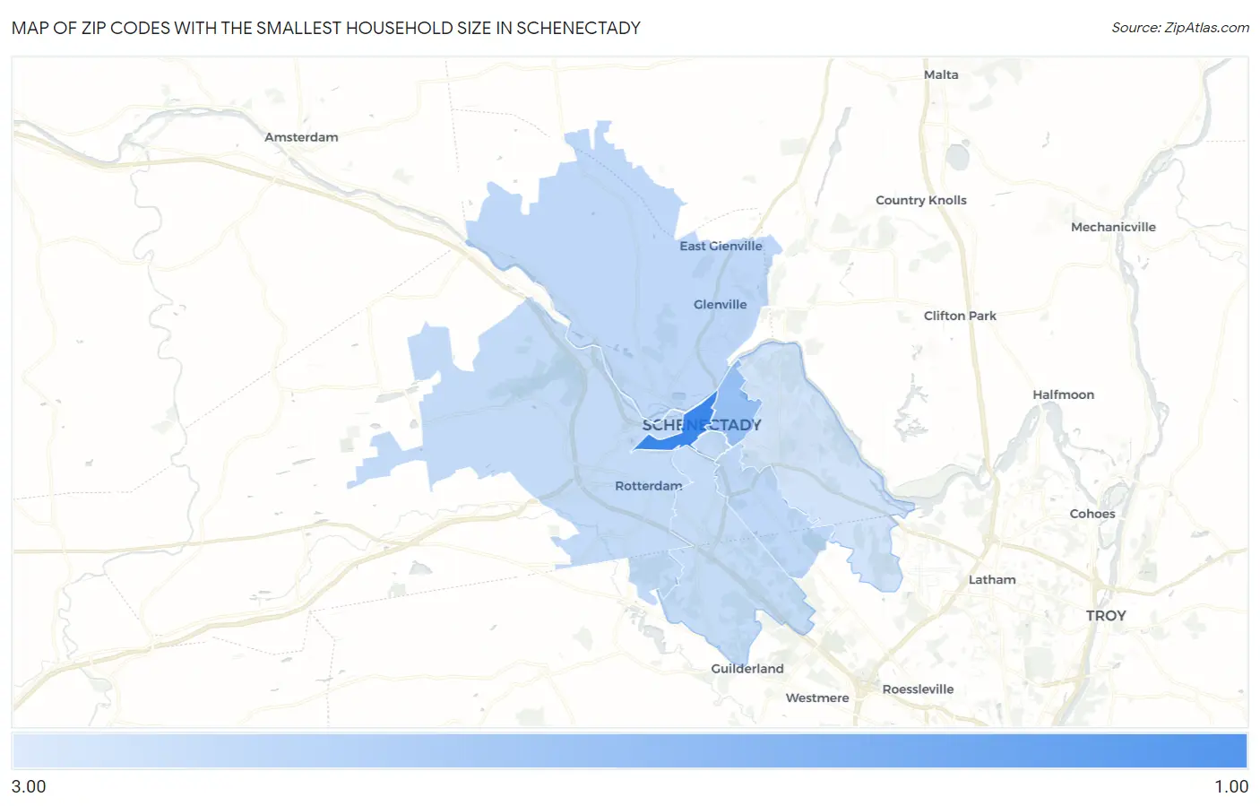 Zip Codes with the Smallest Household Size in Schenectady Map