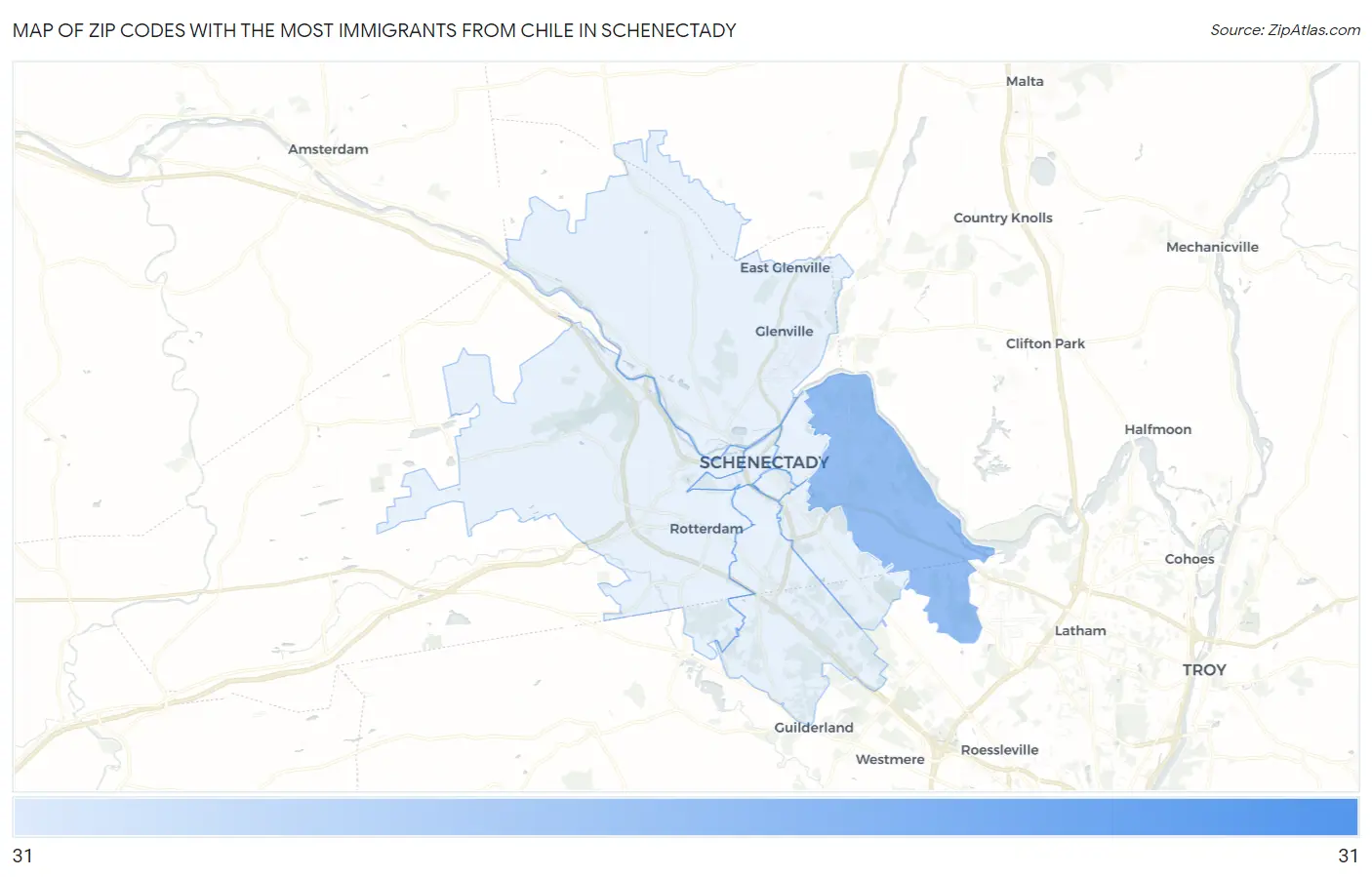 Zip Codes with the Most Immigrants from Chile in Schenectady Map