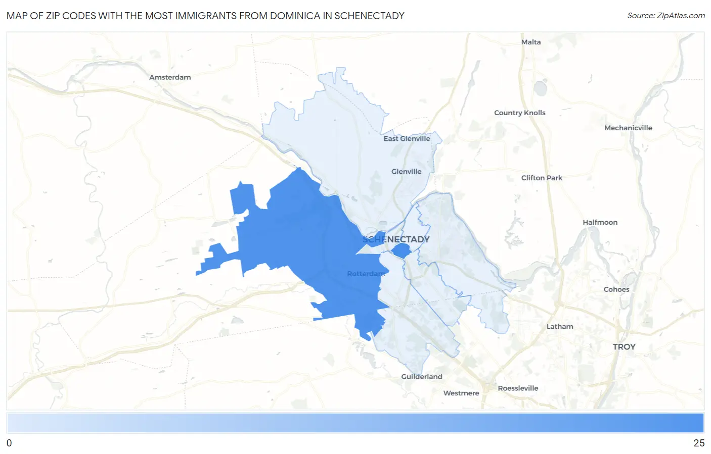 Zip Codes with the Most Immigrants from Dominica in Schenectady Map