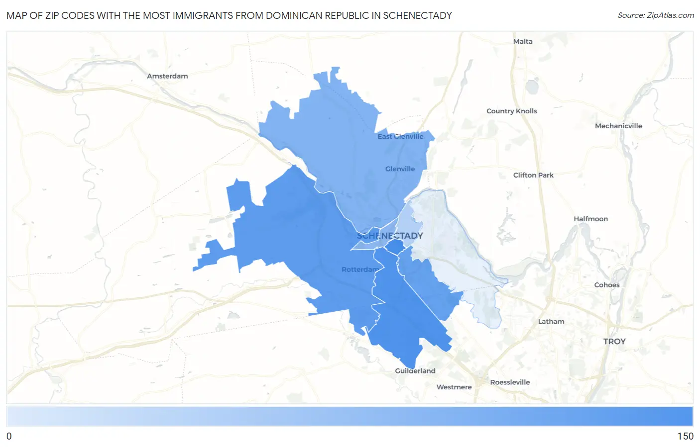 Zip Codes with the Most Immigrants from Dominican Republic in Schenectady Map