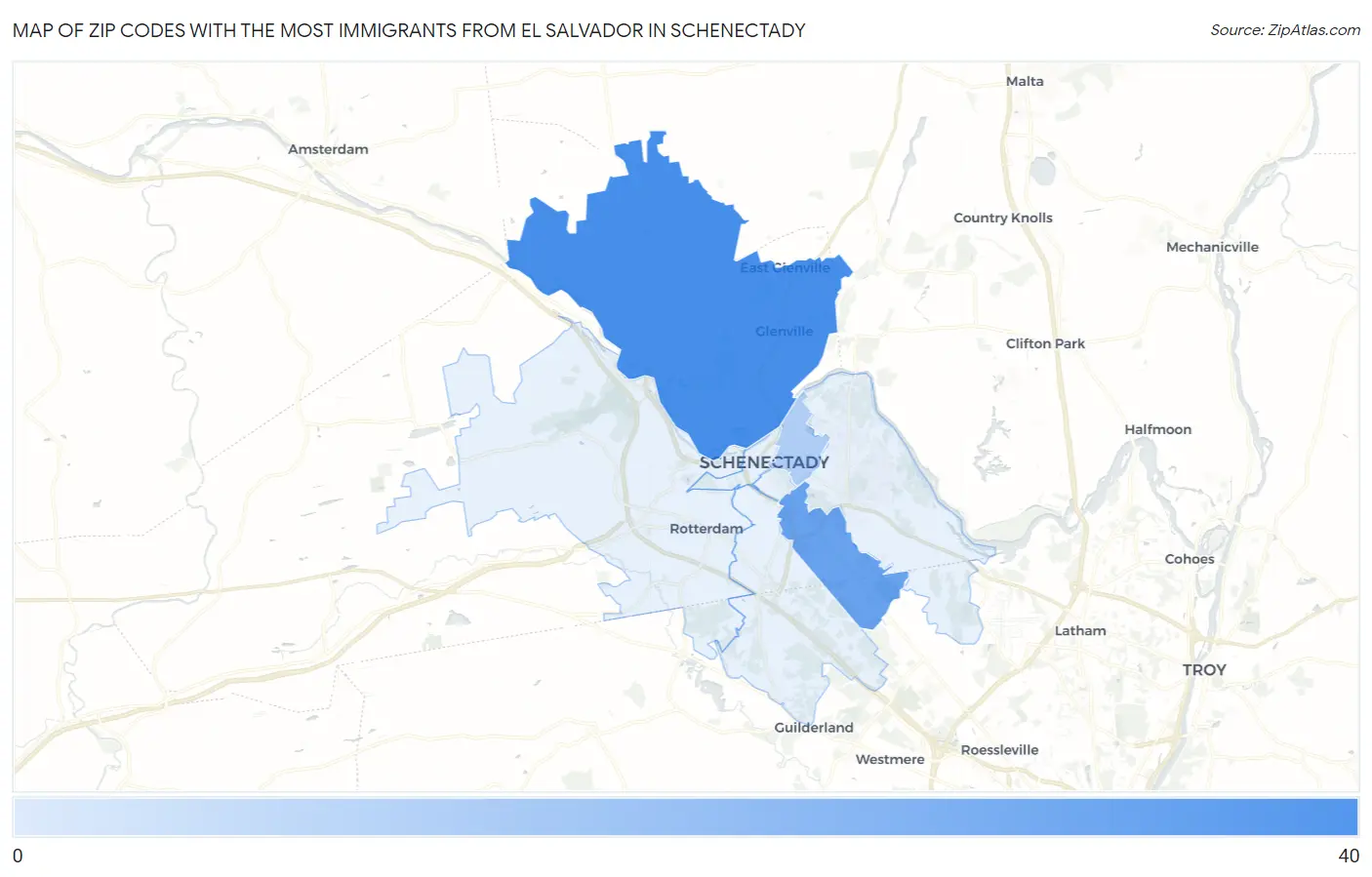 Zip Codes with the Most Immigrants from El Salvador in Schenectady Map