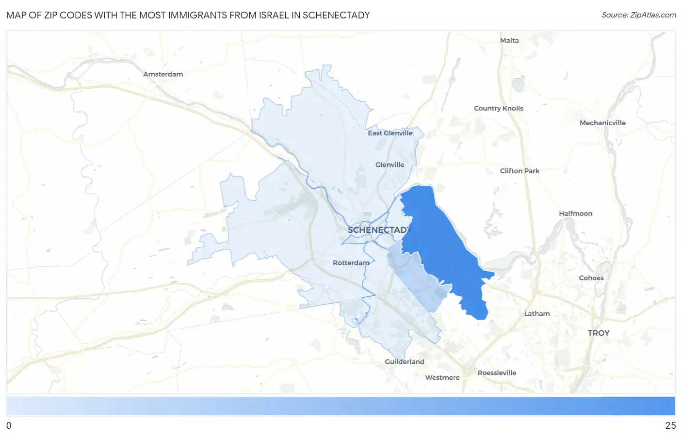 Zip Codes with the Most Immigrants from Israel in Schenectady Map