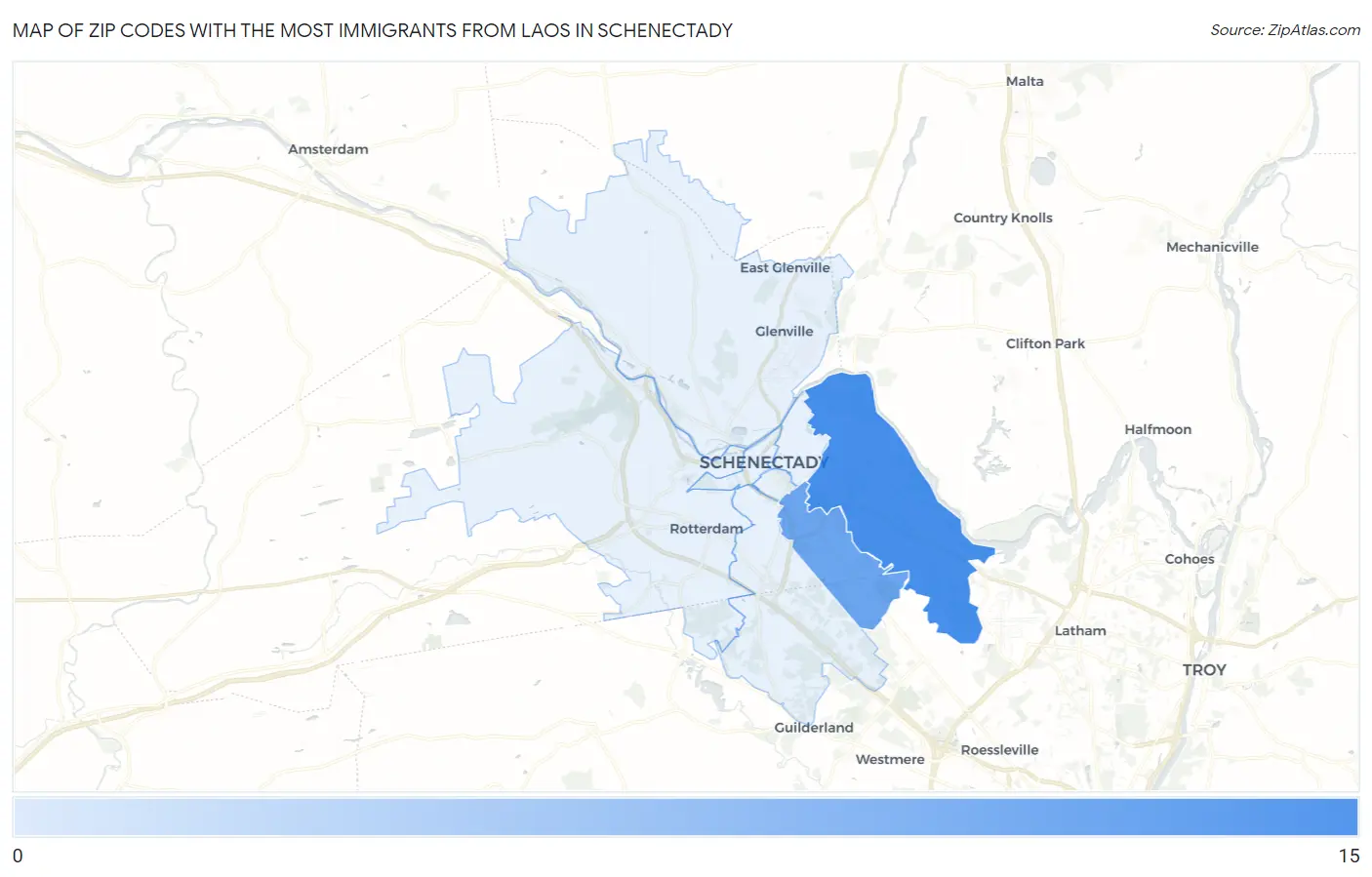 Zip Codes with the Most Immigrants from Laos in Schenectady Map