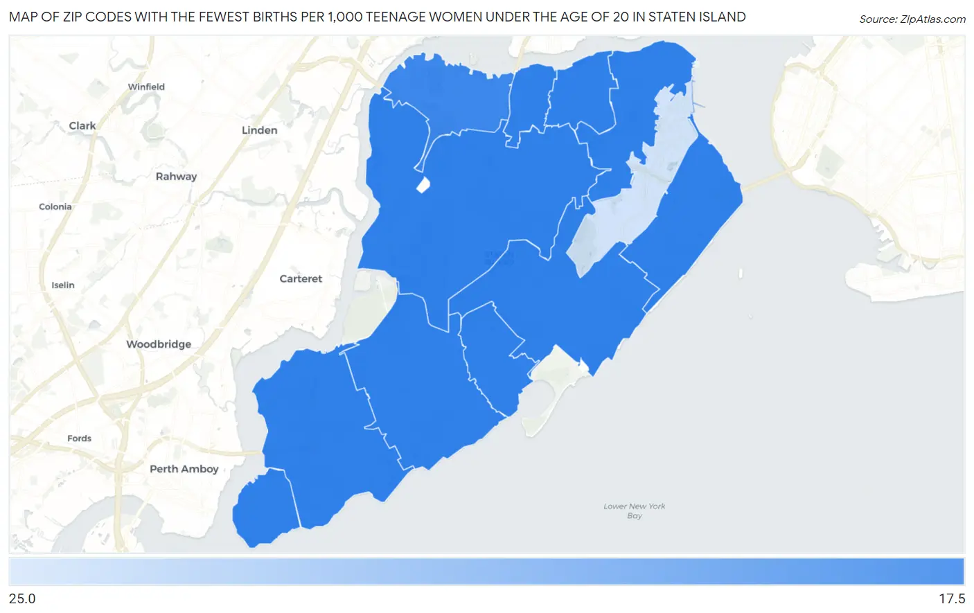 Zip Codes with the Fewest Births per 1,000 Teenage Women Under the Age of 20 in Staten Island Map