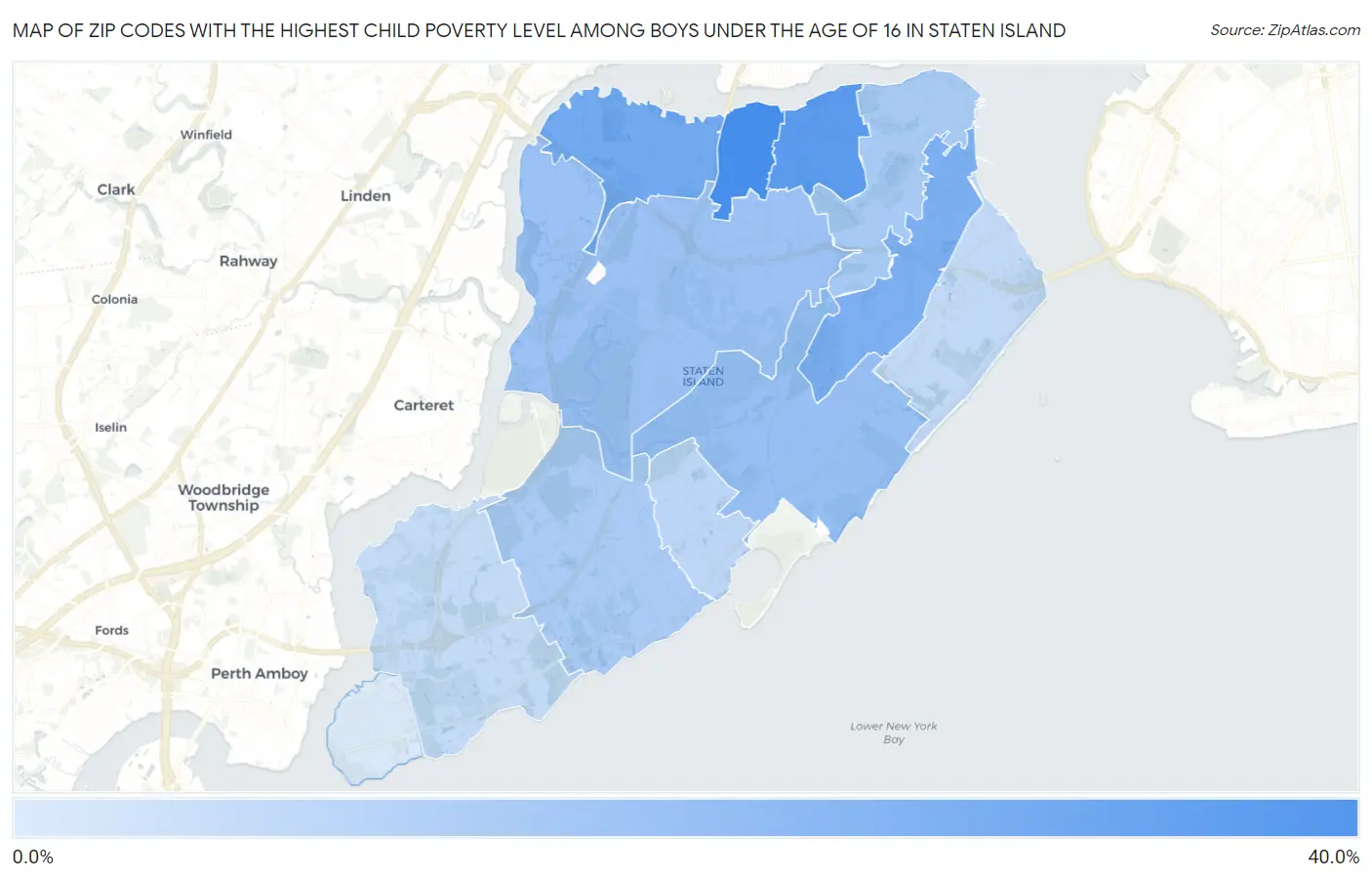 Zip Codes with the Highest Child Poverty Level Among Boys Under the Age of 16 in Staten Island Map