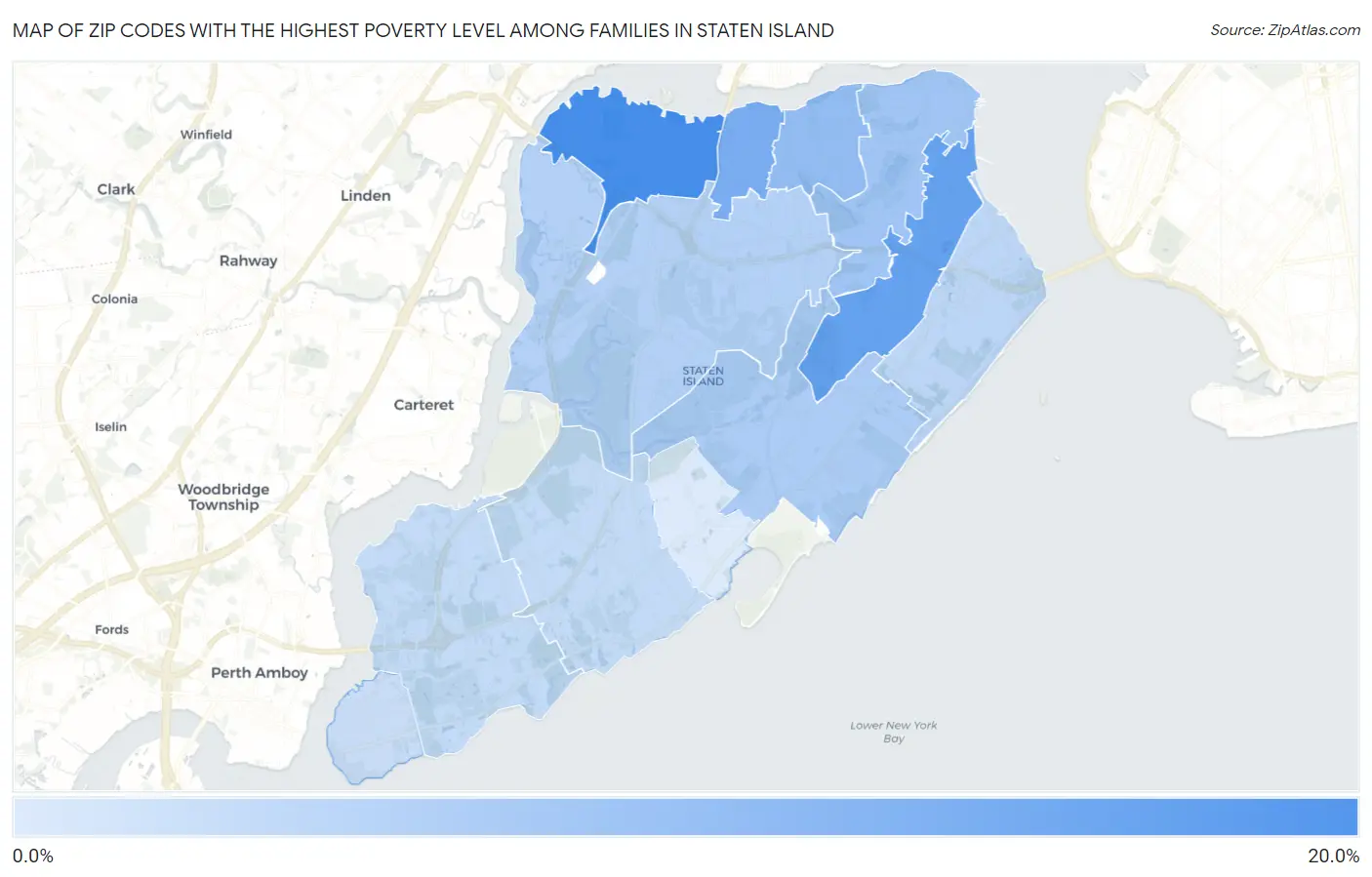 Zip Codes with the Highest Poverty Level Among Families in Staten Island Map