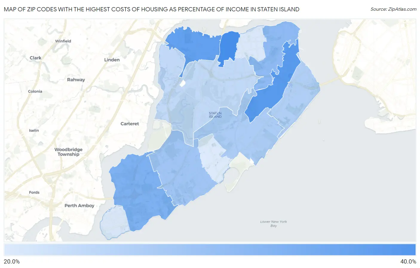 Zip Codes with the Highest Costs of Housing as Percentage of Income in Staten Island Map