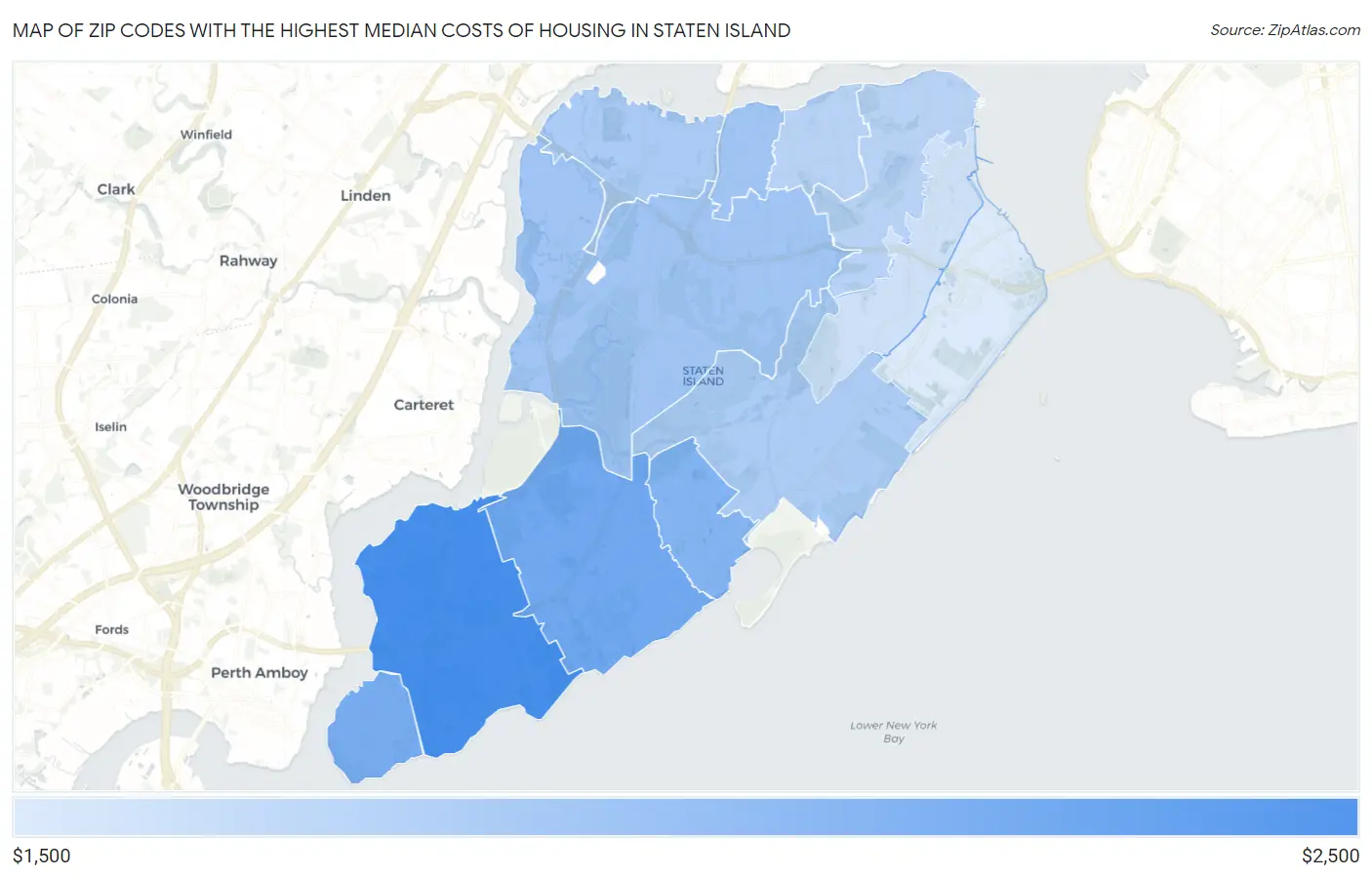 Zip Codes with the Highest Median Costs of Housing in Staten Island Map