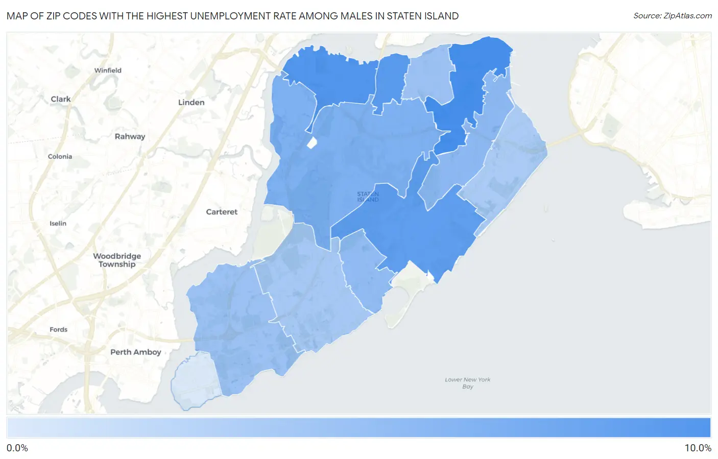 Zip Codes with the Highest Unemployment Rate Among Males in Staten Island Map