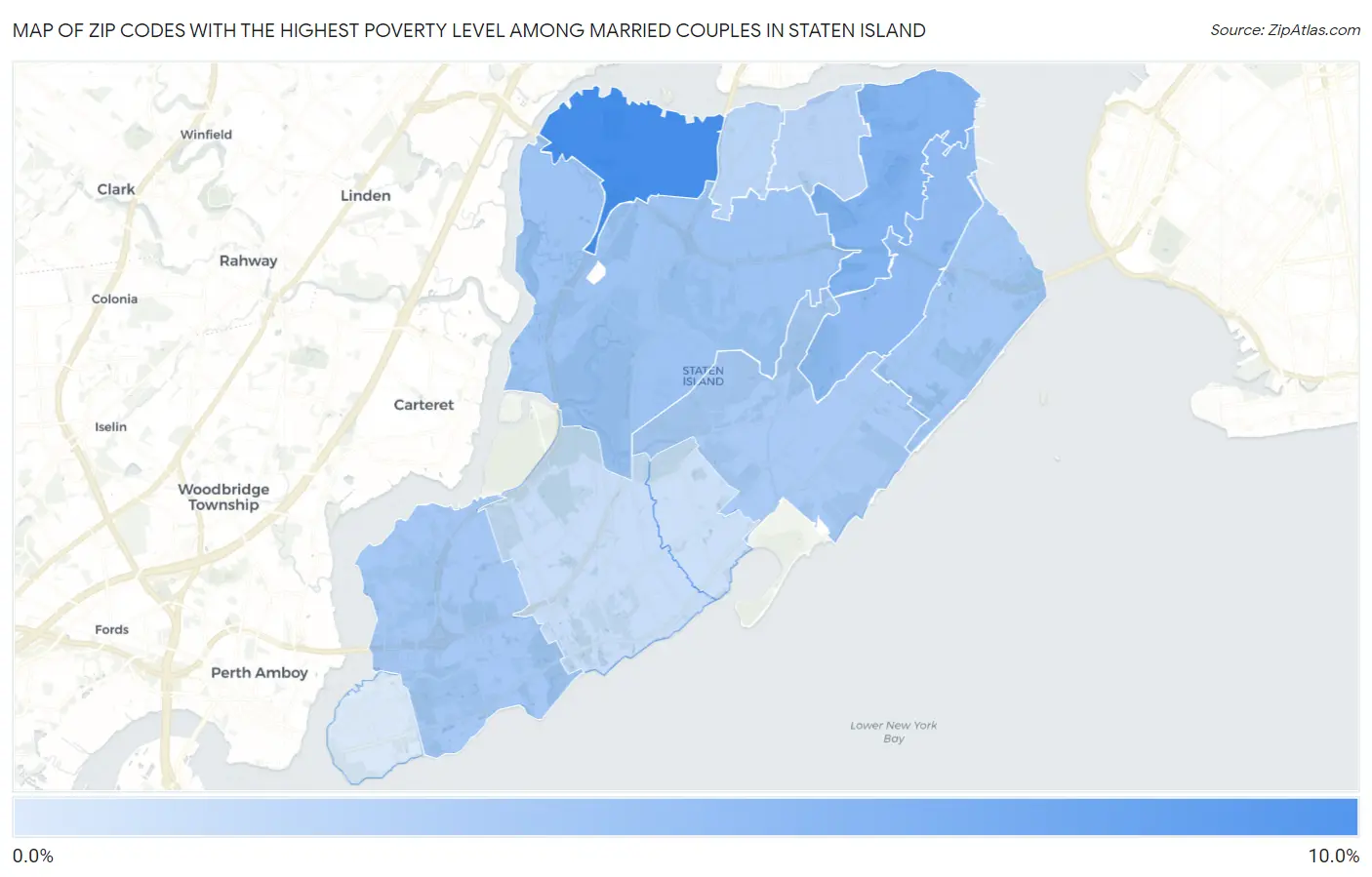 Zip Codes with the Highest Poverty Level Among Married Couples in Staten Island Map