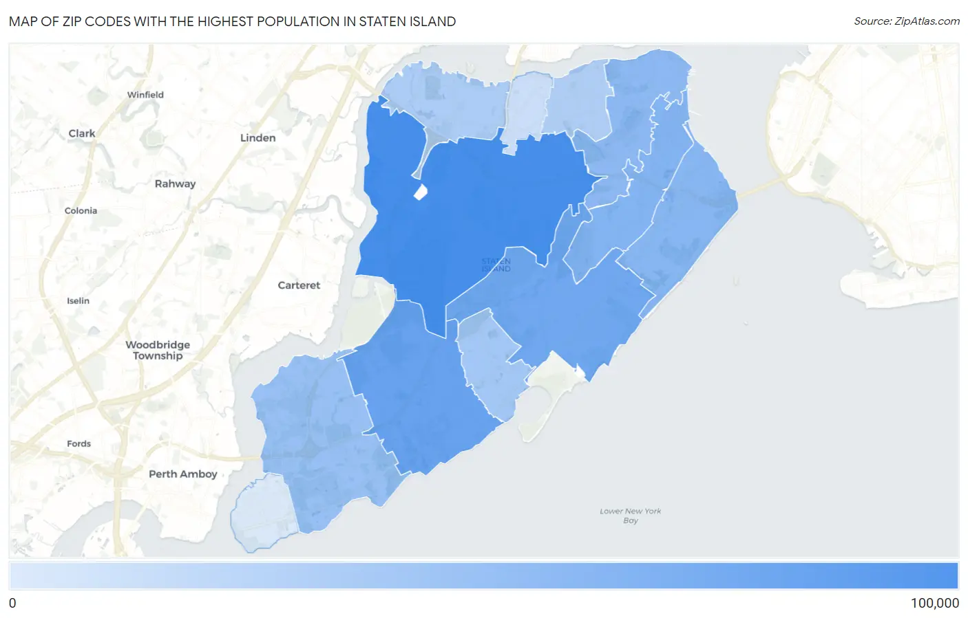 Zip Codes with the Highest Population in Staten Island Map