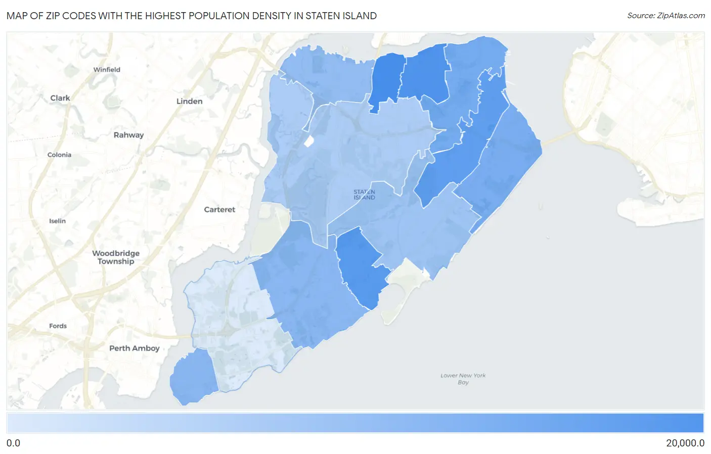 Zip Codes with the Highest Population Density in Staten Island Map