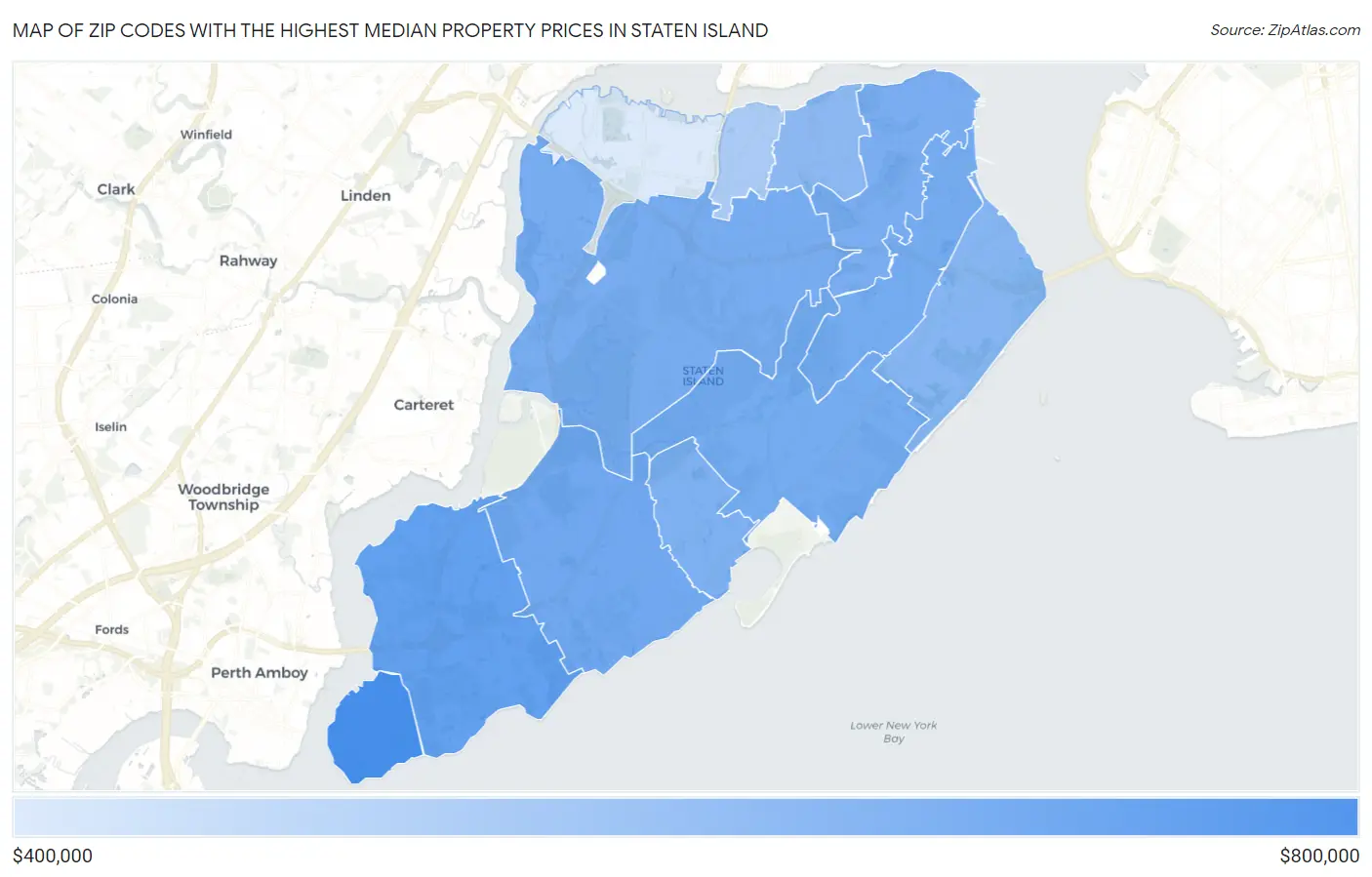 Zip Codes with the Highest Median Property Prices in Staten Island Map