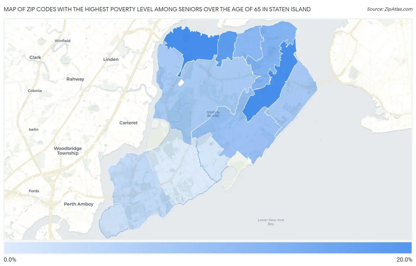 Zip Codes with the Highest Poverty Level Among Seniors Over the Age of 65 in Staten Island Map