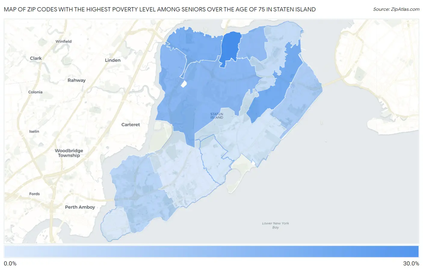 Zip Codes with the Highest Poverty Level Among Seniors Over the Age of 75 in Staten Island Map