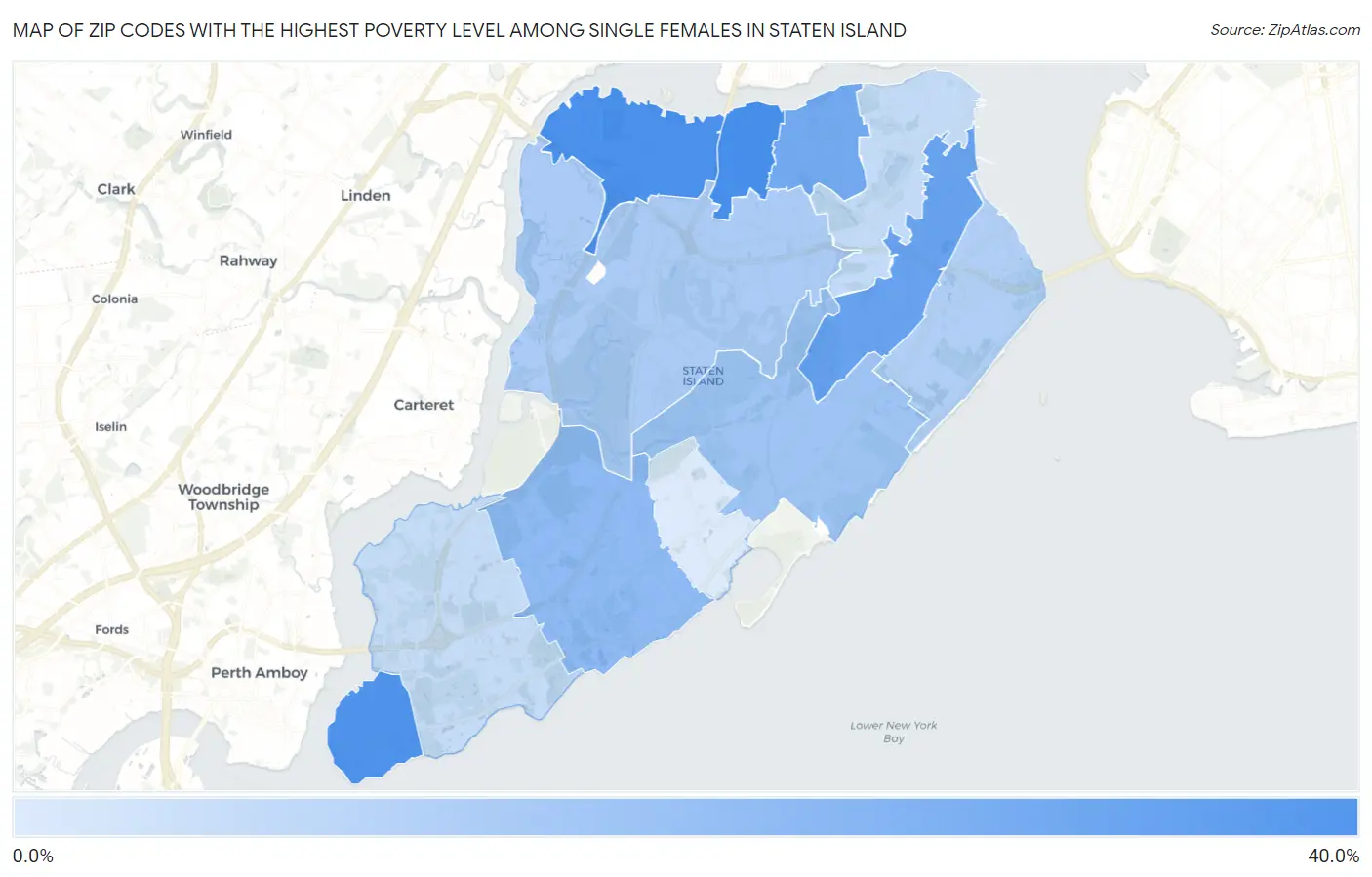 Zip Codes with the Highest Poverty Level Among Single Females in Staten Island Map