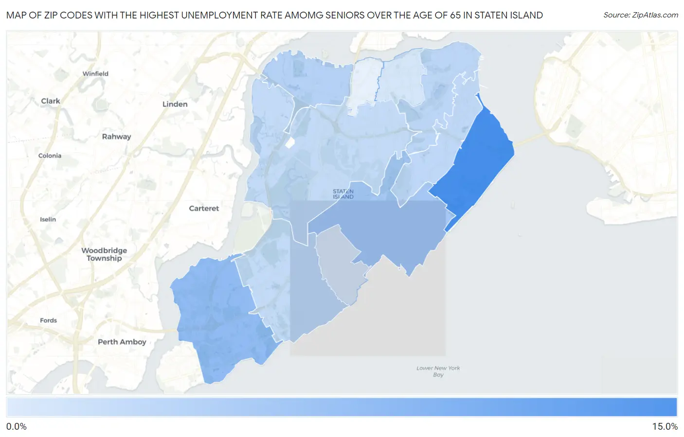 Zip Codes with the Highest Unemployment Rate Amomg Seniors Over the Age of 65 in Staten Island Map