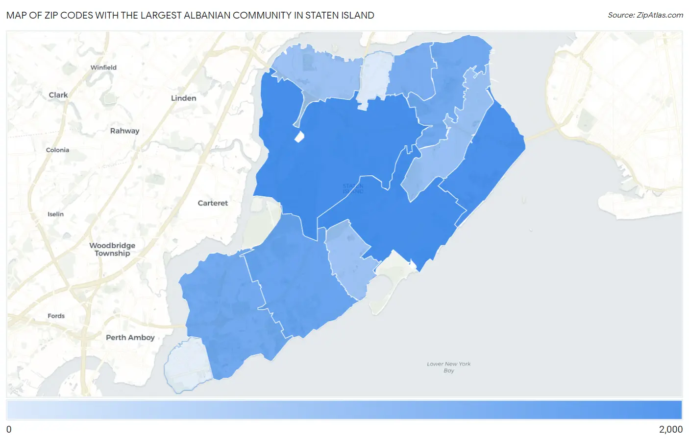 Zip Codes with the Largest Albanian Community in Staten Island Map