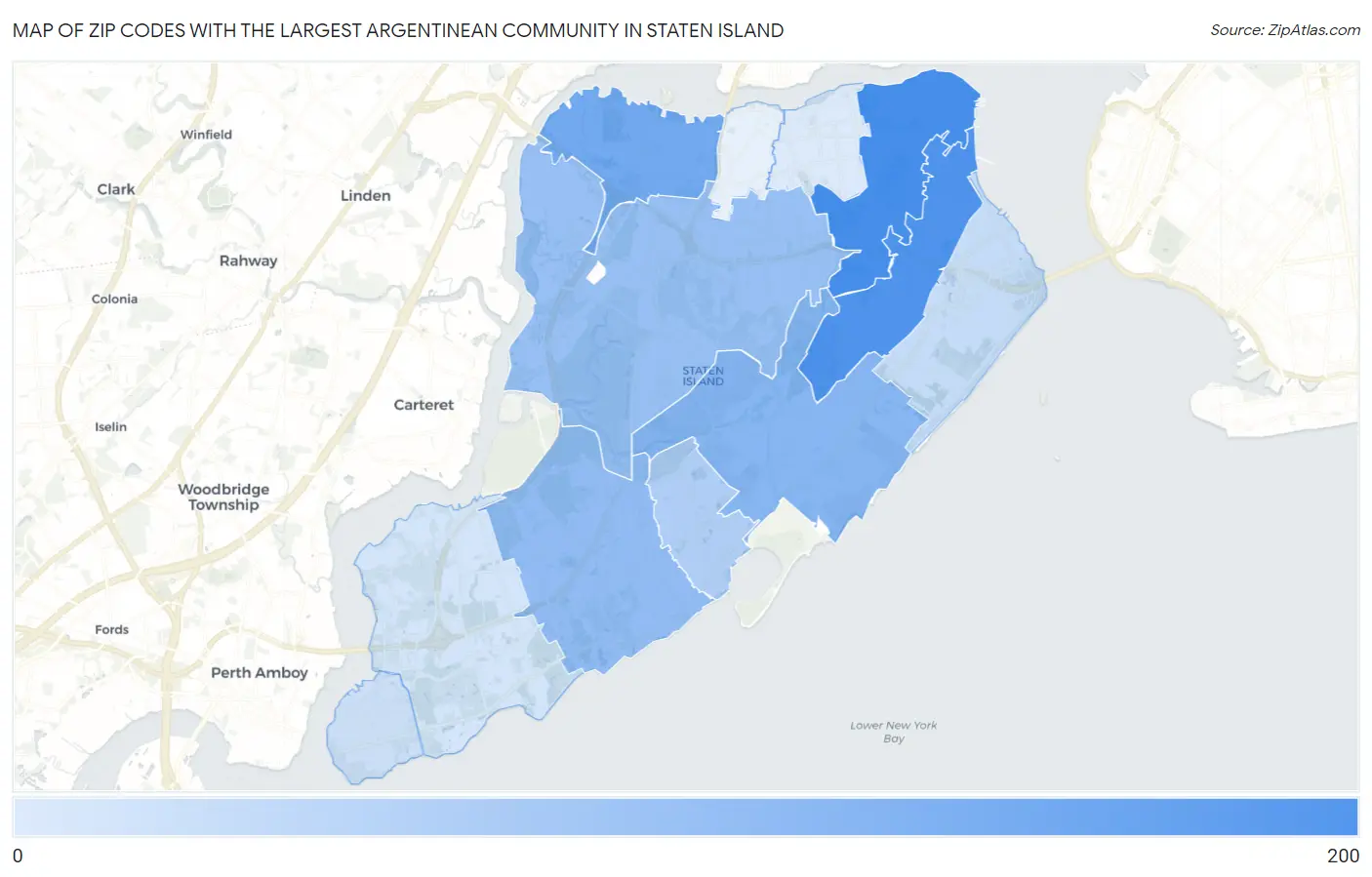 Zip Codes with the Largest Argentinean Community in Staten Island Map