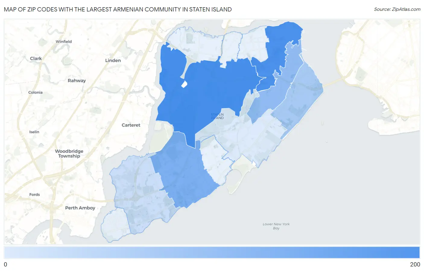 Zip Codes with the Largest Armenian Community in Staten Island Map