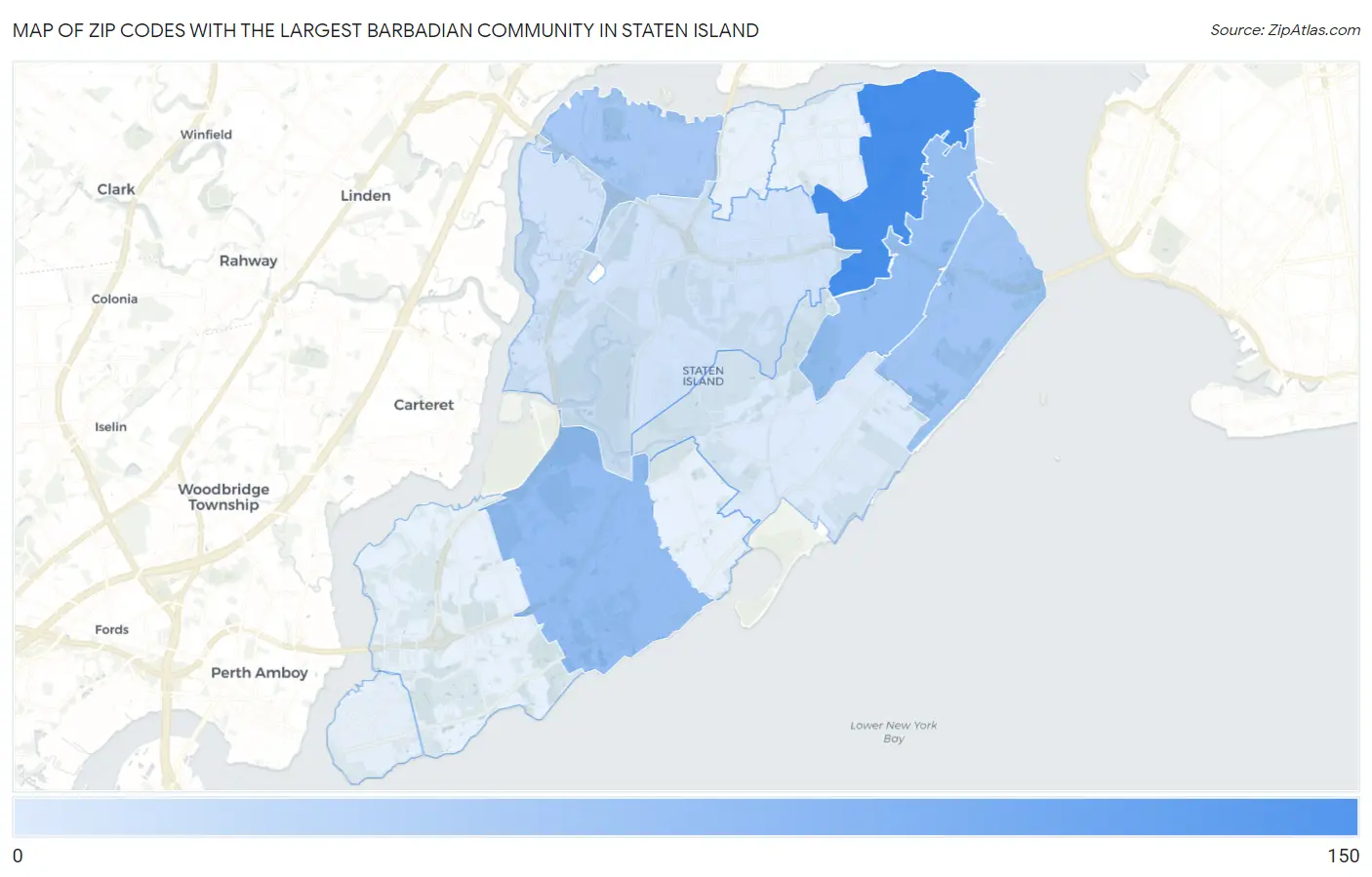 Zip Codes with the Largest Barbadian Community in Staten Island Map