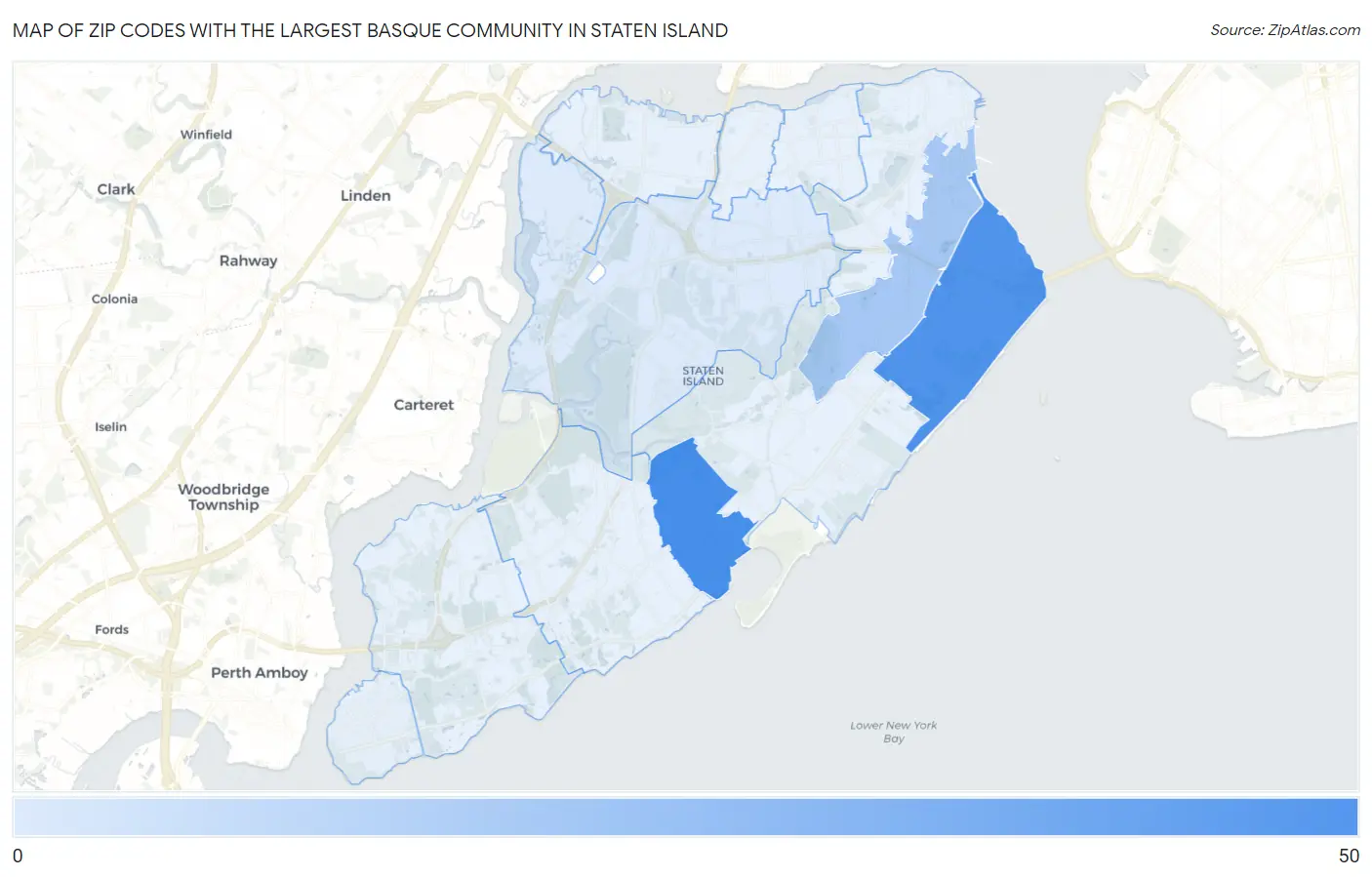 Zip Codes with the Largest Basque Community in Staten Island Map