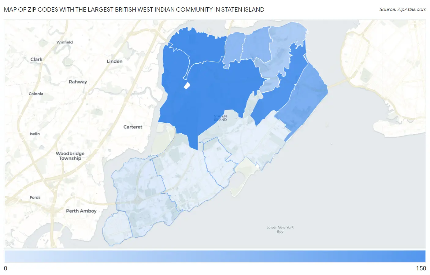 Zip Codes with the Largest British West Indian Community in Staten Island Map