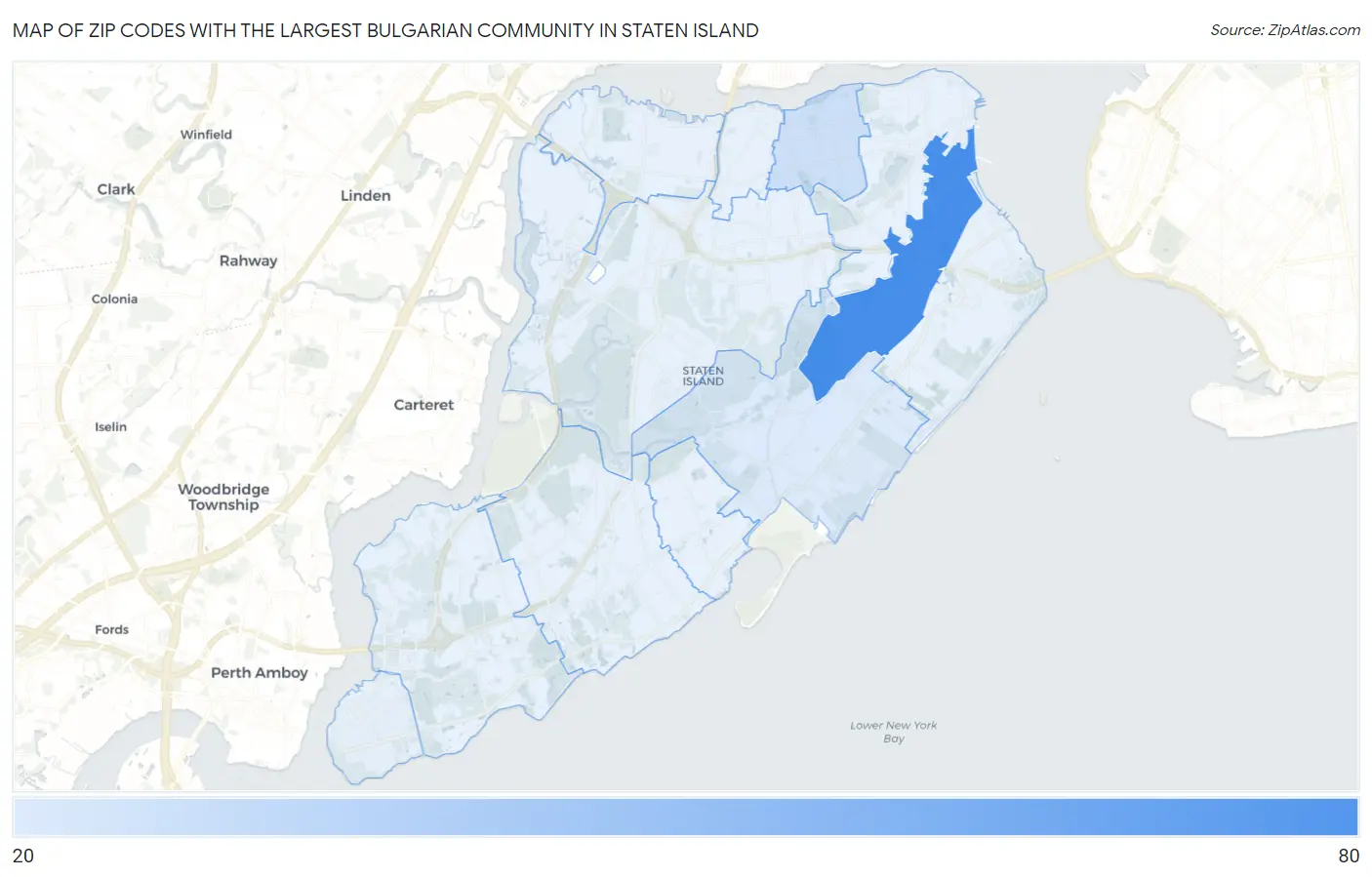Zip Codes with the Largest Bulgarian Community in Staten Island Map