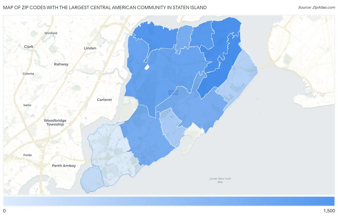 Zip Codes with the Largest Central American Community in Staten Island Map