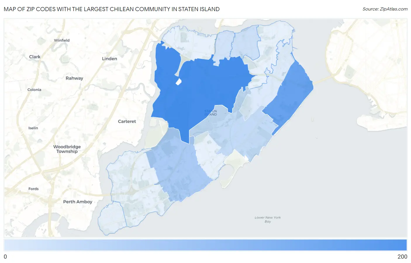 Zip Codes with the Largest Chilean Community in Staten Island Map