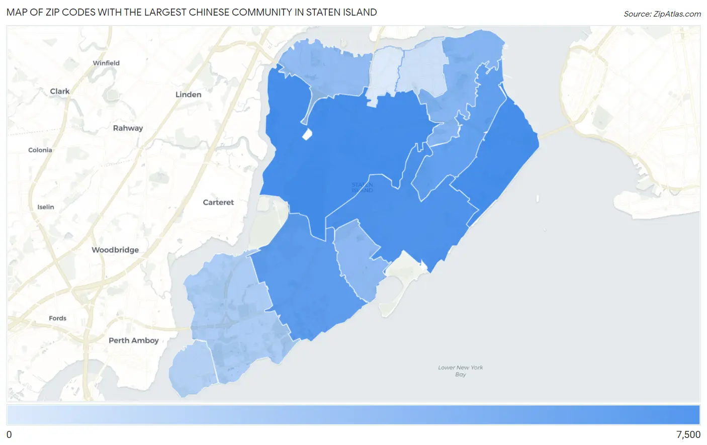 Zip Codes with the Largest Chinese Community in Staten Island Map