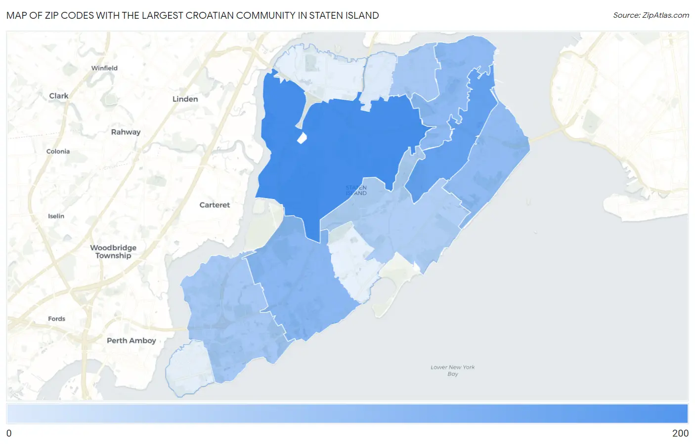 Zip Codes with the Largest Croatian Community in Staten Island Map