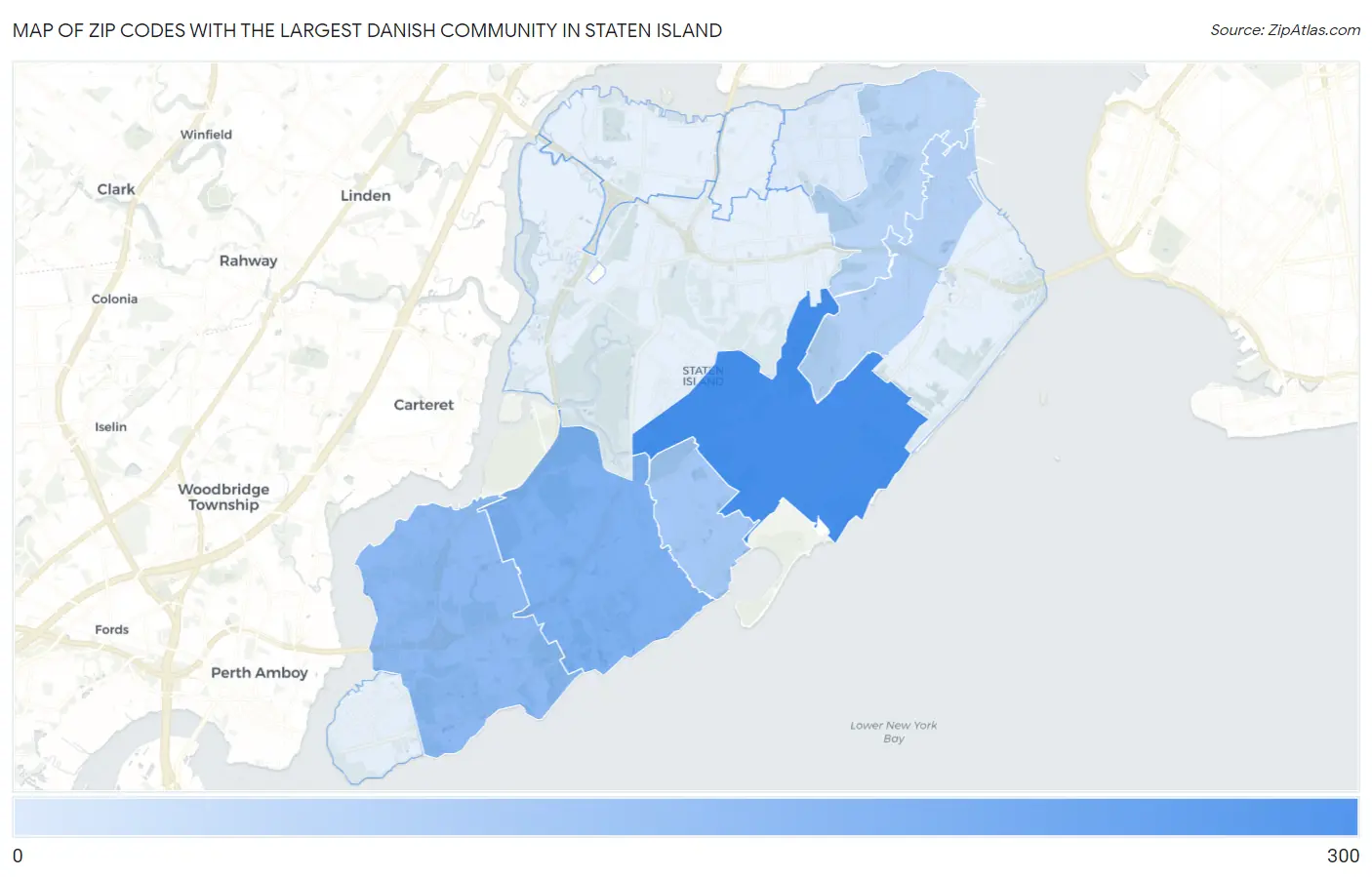 Zip Codes with the Largest Danish Community in Staten Island Map