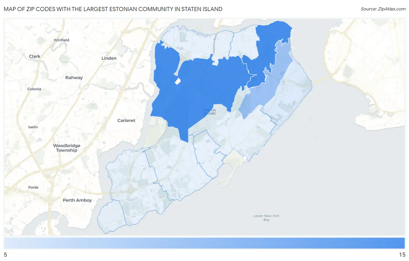 Zip Codes with the Largest Estonian Community in Staten Island Map