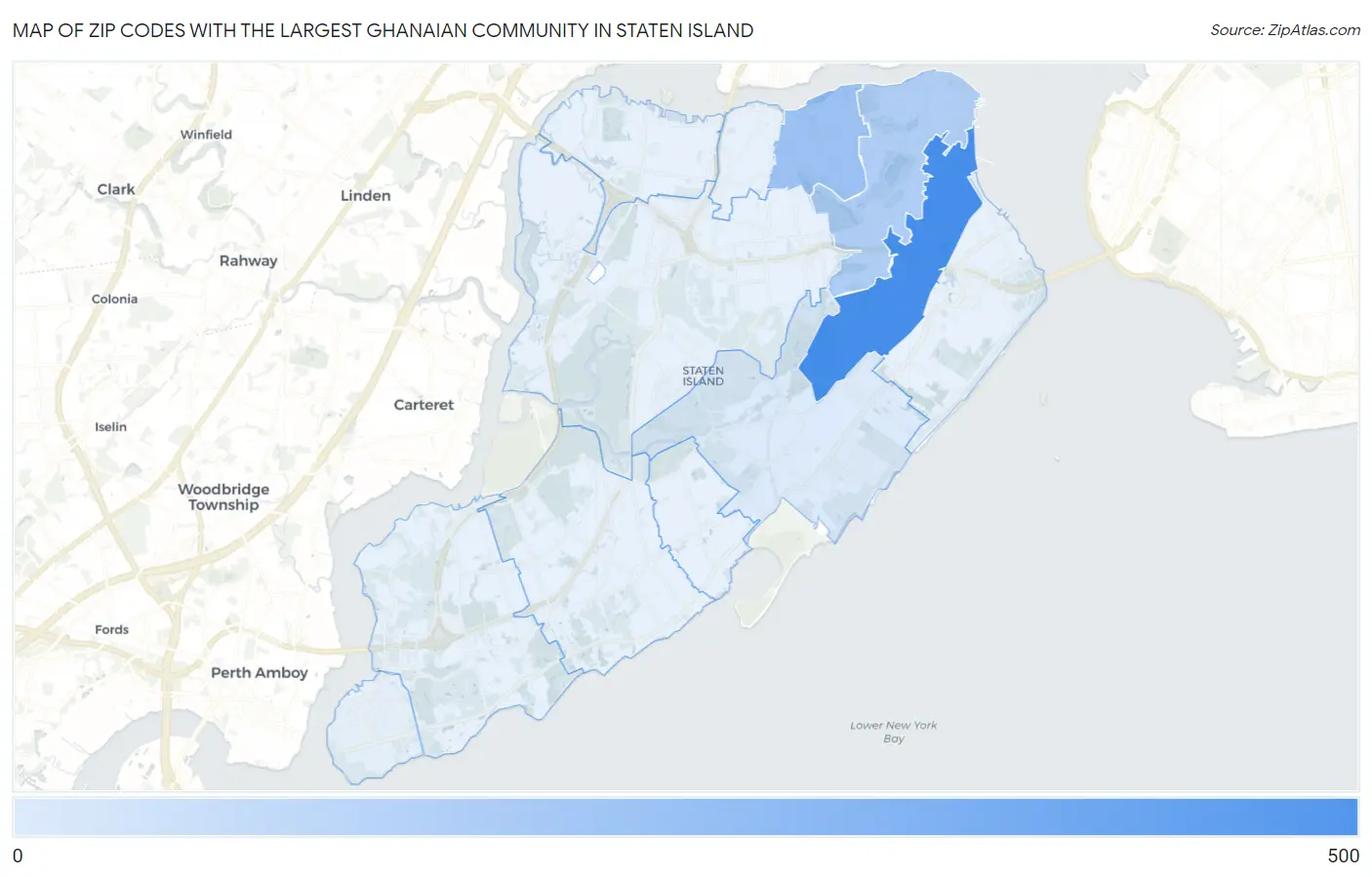 Zip Codes with the Largest Ghanaian Community in Staten Island Map
