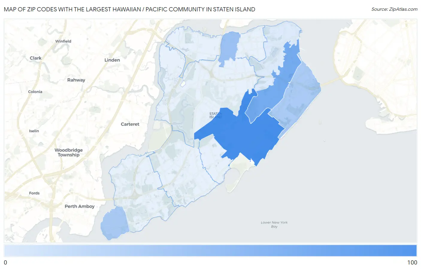 Zip Codes with the Largest Hawaiian / Pacific Community in Staten Island Map