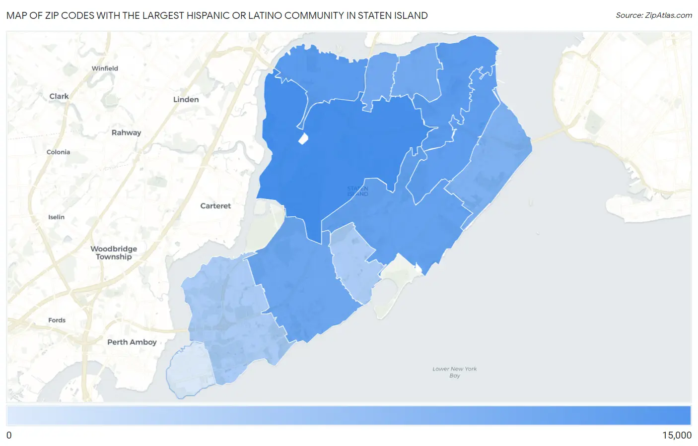 Zip Codes with the Largest Hispanic or Latino Community in Staten Island Map