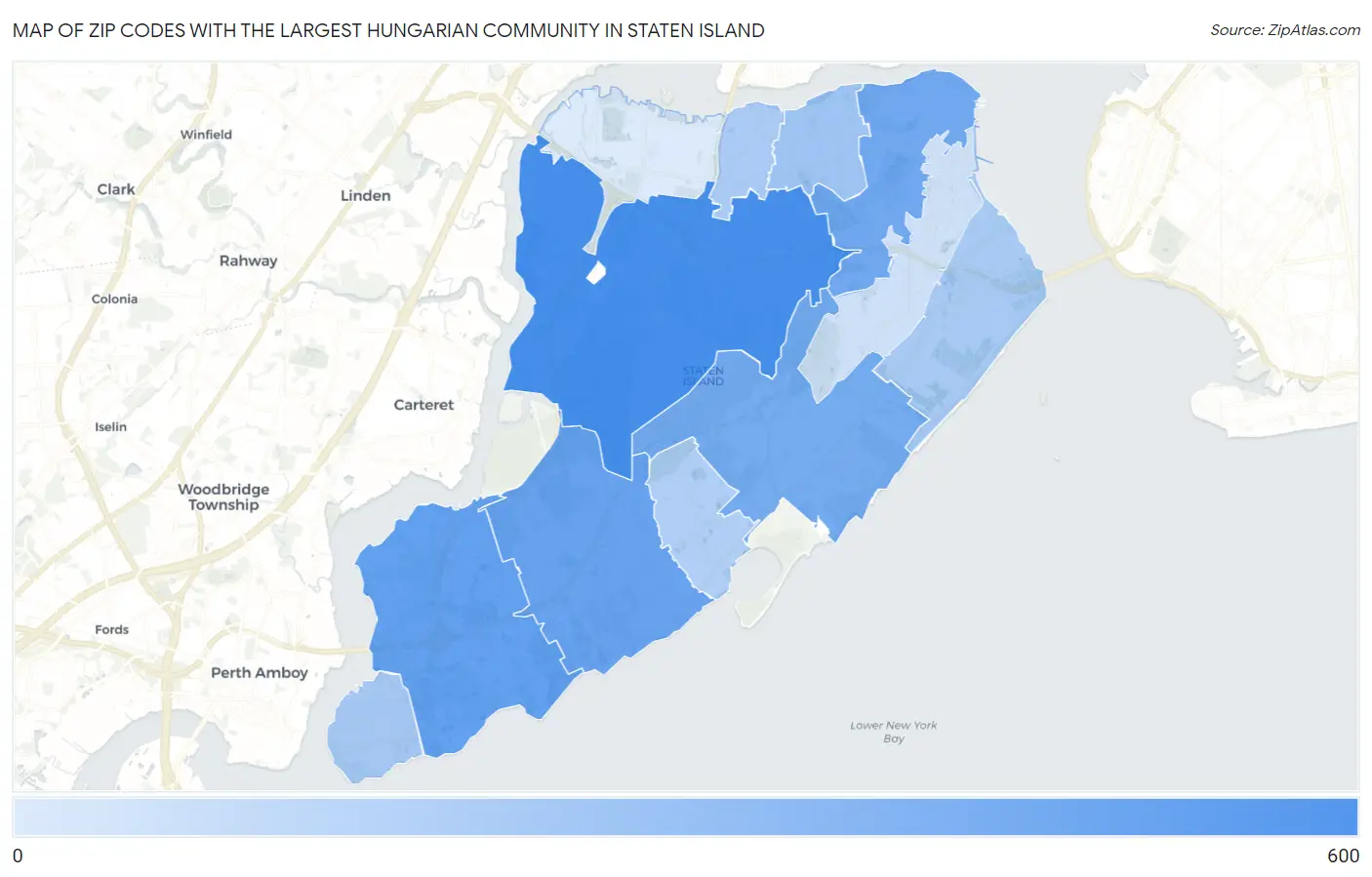 Zip Codes with the Largest Hungarian Community in Staten Island Map