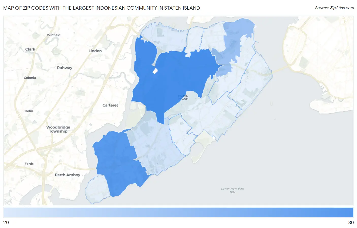 Zip Codes with the Largest Indonesian Community in Staten Island Map