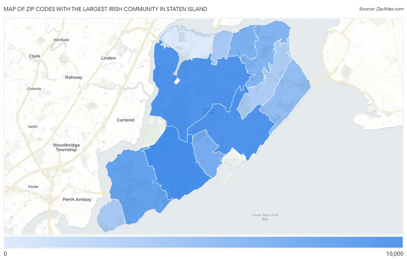 Zip Codes with the Largest Irish Community in Staten Island Map