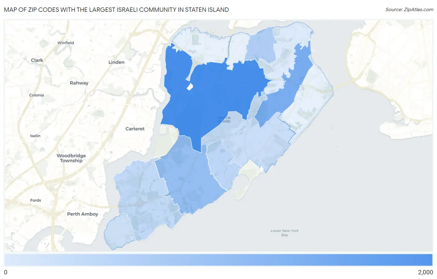 Zip Codes with the Largest Israeli Community in Staten Island Map