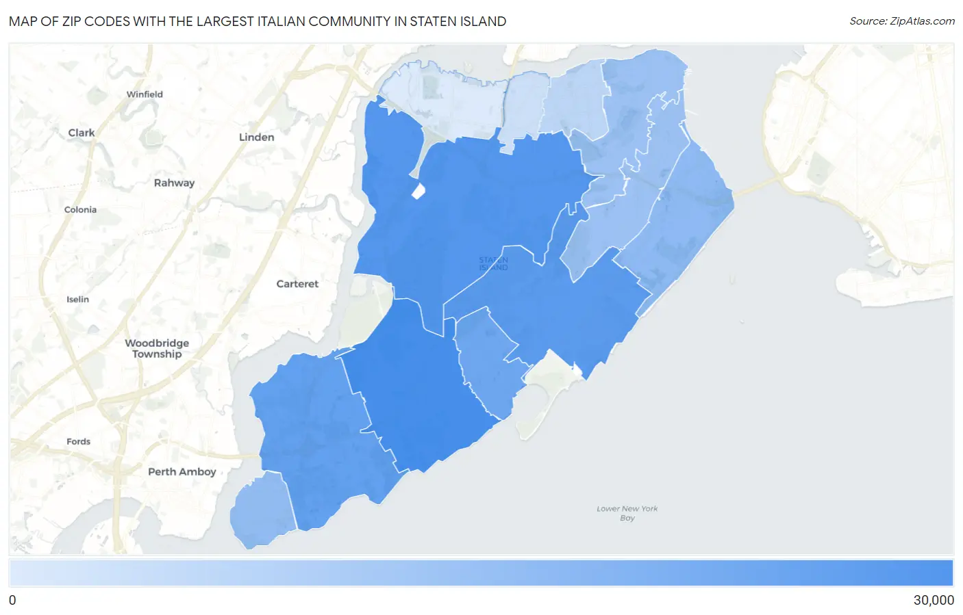 Zip Codes with the Largest Italian Community in Staten Island Map
