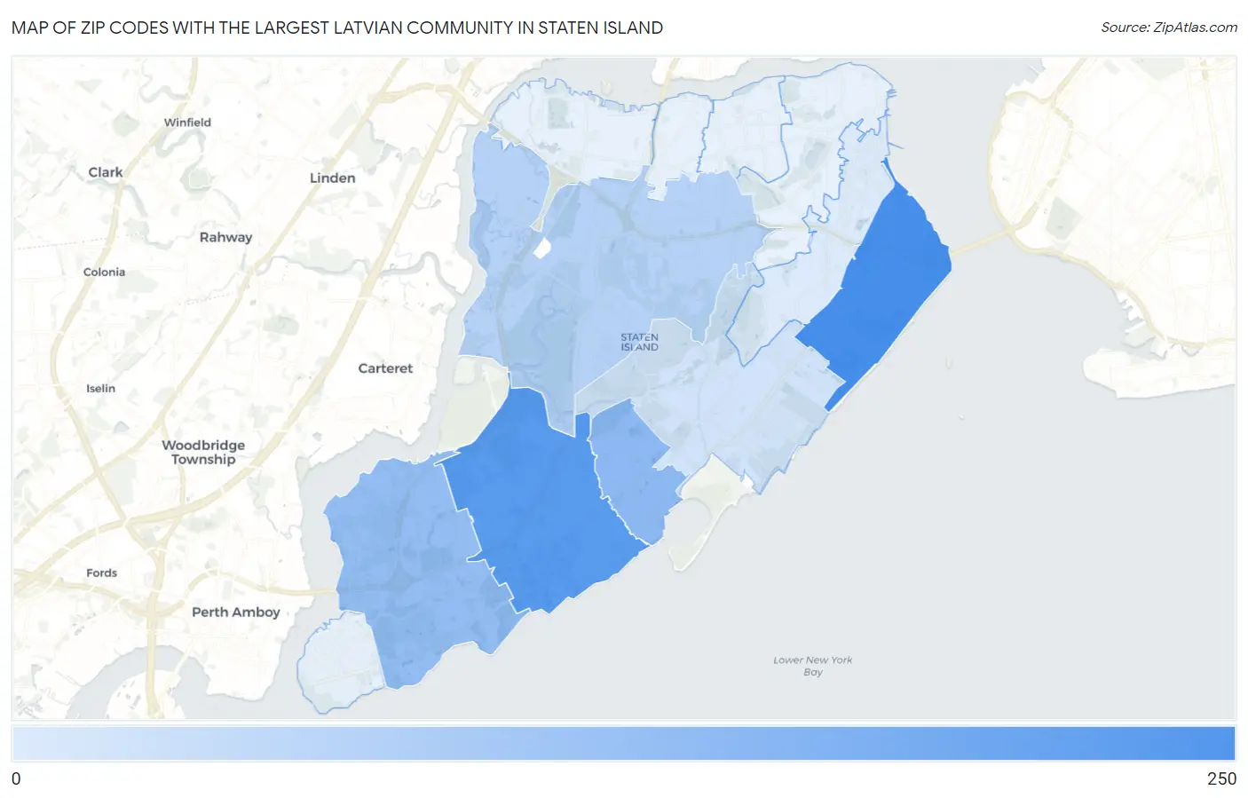 Zip Codes with the Largest Latvian Community in Staten Island Map