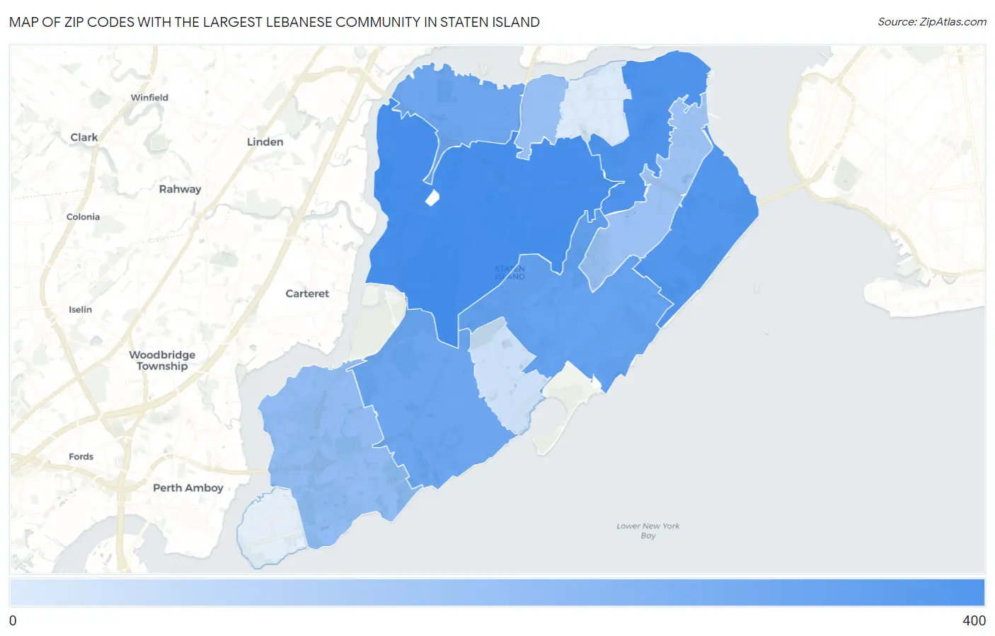 Zip Codes with the Largest Lebanese Community in Staten Island Map
